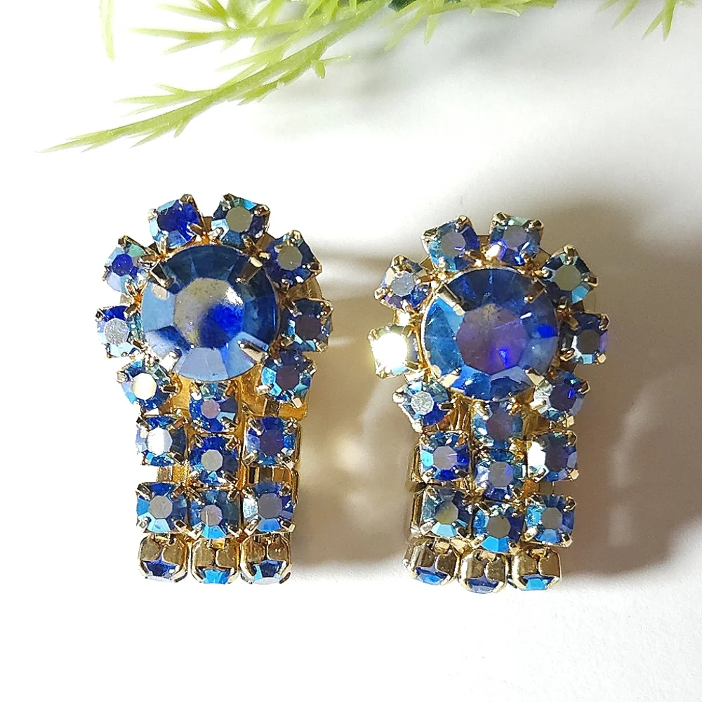 Vintage Di Gino Blue Aurora Borealis Wrap Around Gold Plated Cuff Links Unisex